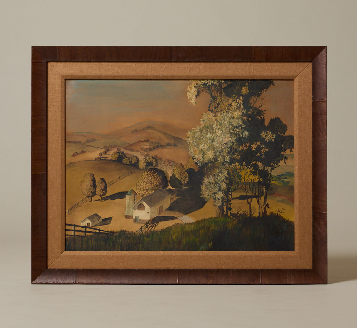 MIDCENTURY AMERICAN FOLK ART PASTORAL LANDSCAPE