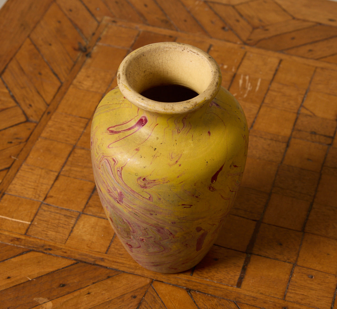 VINTAGE YELLOW MARBLED STONEWARE VASE