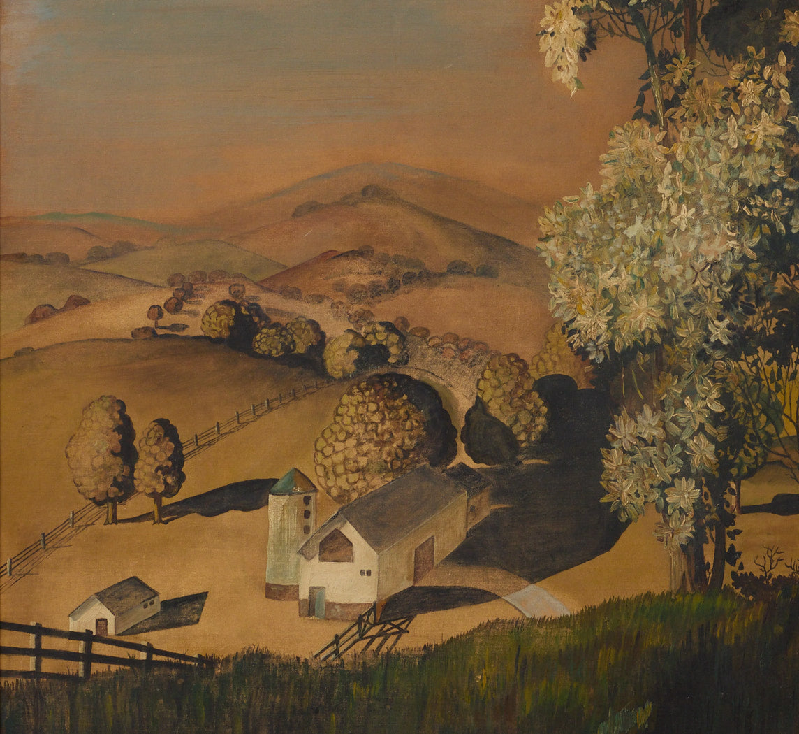 MIDCENTURY AMERICAN FOLK ART PASTORAL LANDSCAPE