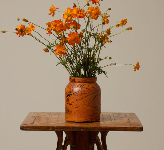 VINTAGE ORANGE MARBLED STONEWARE JAR