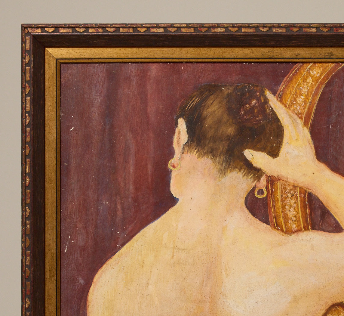 19TH CENTURY FRENCH SCHOOL PORTRAIT OF WOMAN AT HER MIRROR