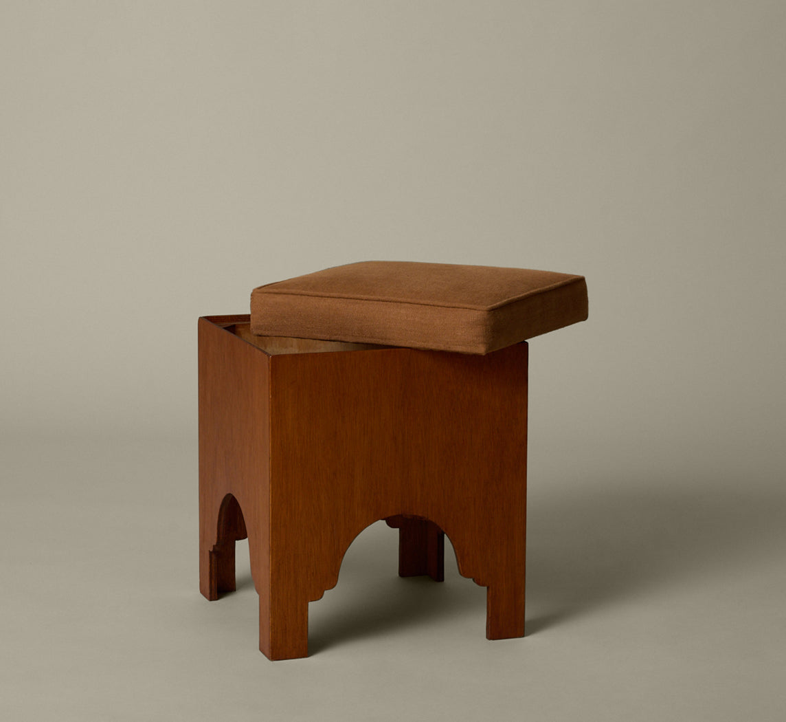 1970S DUTCH WOODEN STOOL WITH STORAGE