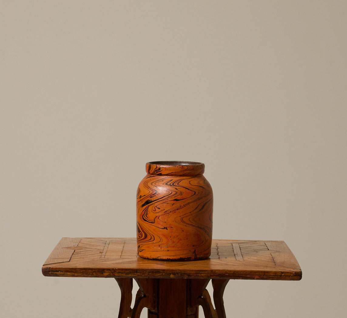 VINTAGE ORANGE MARBLED STONEWARE JAR