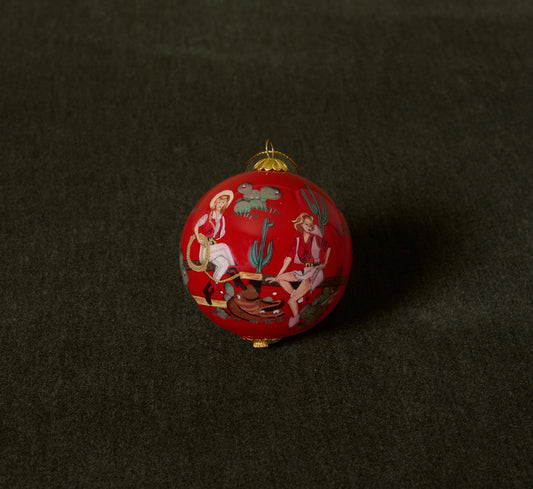 RETRO COWGIRL PAINTED GLASS ORNAMENT
