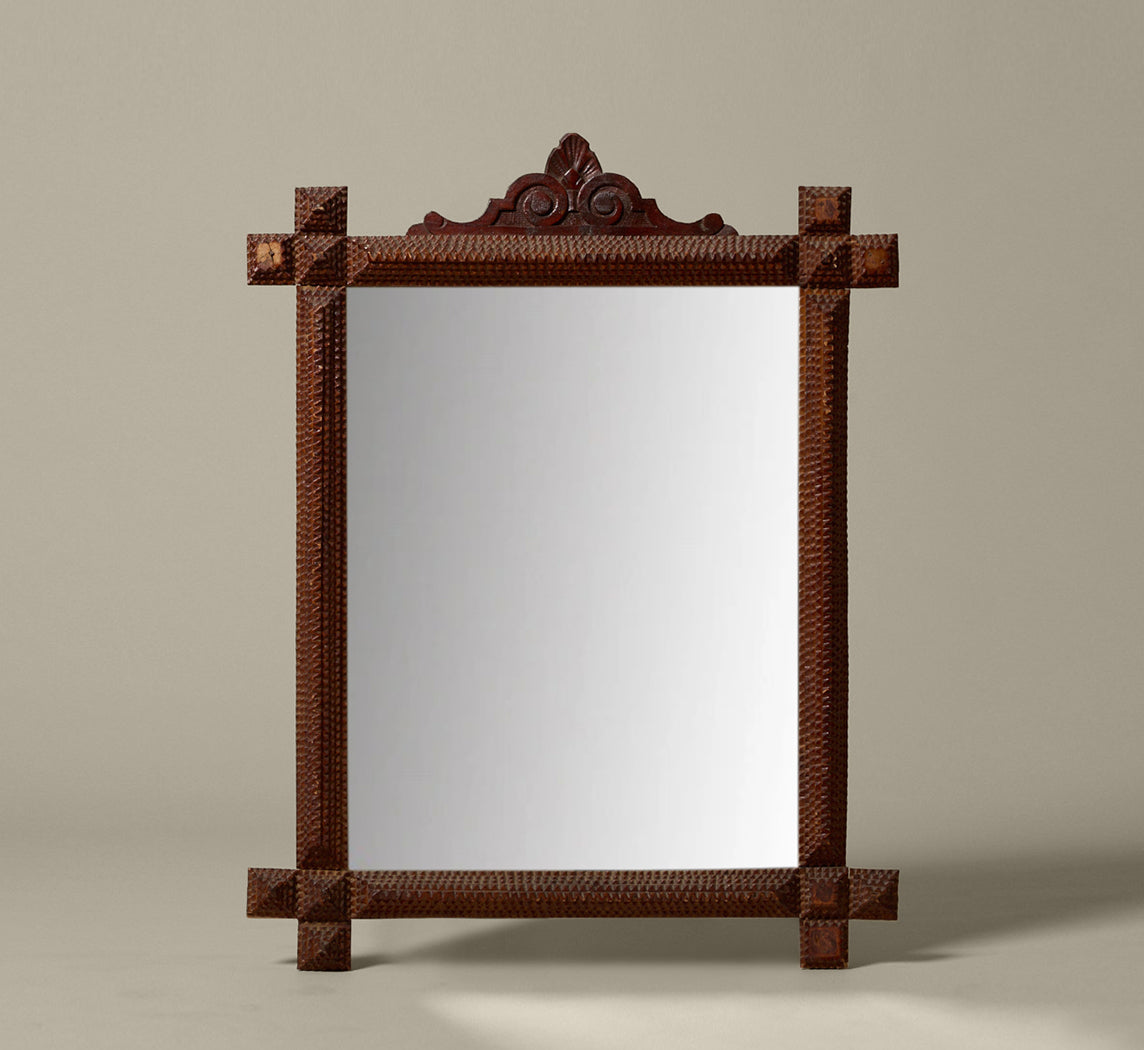 19TH CENTURY TRAMP ART WALL MIRROR
