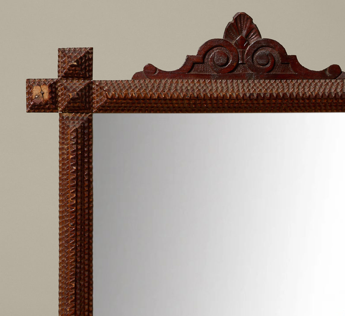 19TH CENTURY TRAMP ART WALL MIRROR