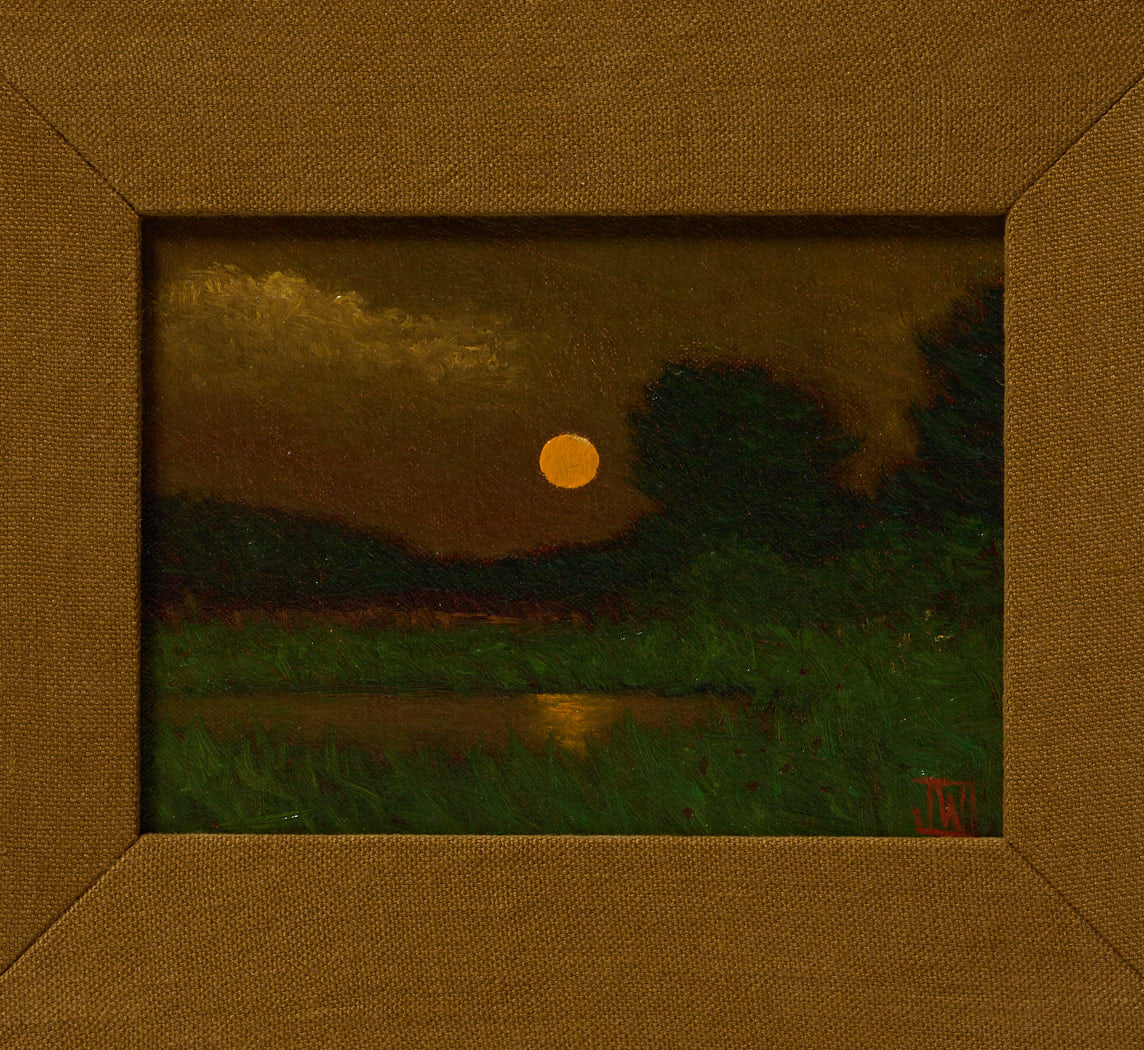 PETITE VINTAGE AMERICAN SUNSET MARSH LANDSCAPE