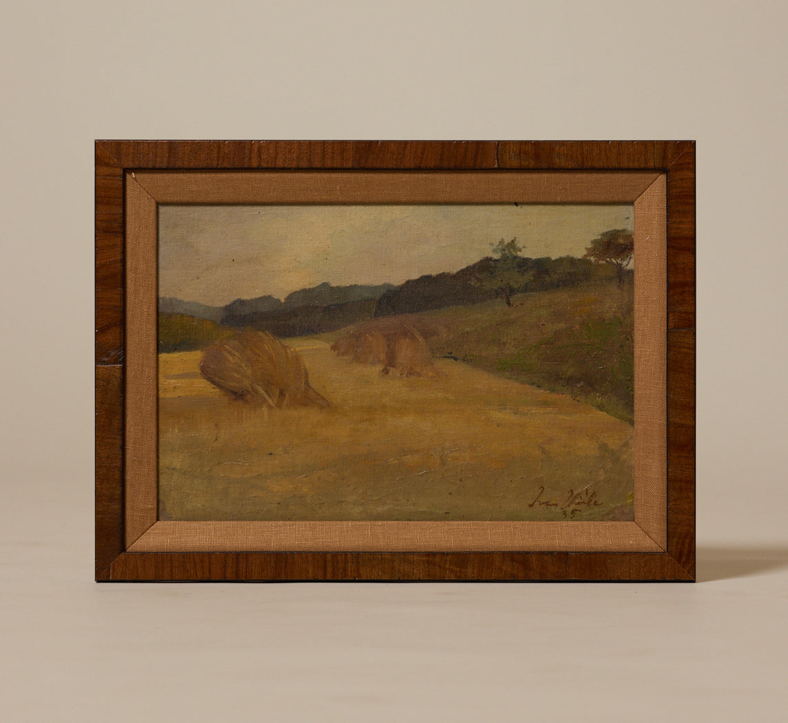 1930S FRENCH SCHOOL HAYSTACK HARVEST LANDSCAPE