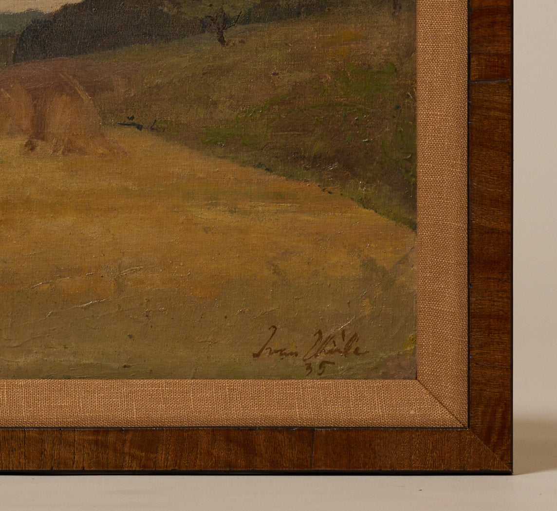 1930S FRENCH SCHOOL HAYSTACK HARVEST LANDSCAPE