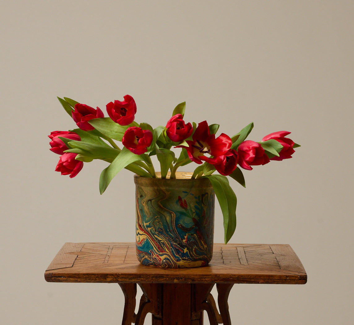 VINTAGE MARBLED PAINTED VESSEL