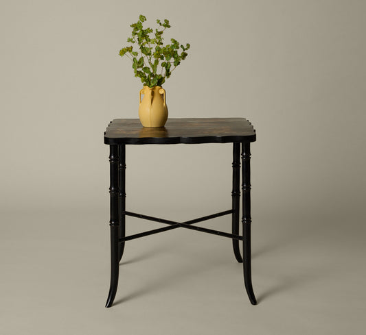 JAPANESE LACQUER SIDE TABLE WITH BAMBOO LEGS