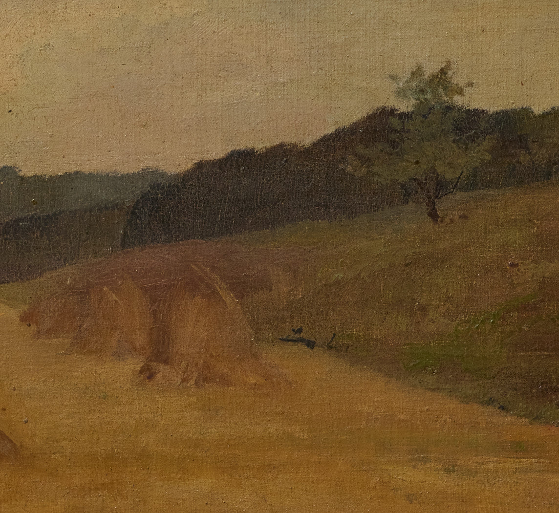 1930S FRENCH SCHOOL HAYSTACK HARVEST LANDSCAPE
