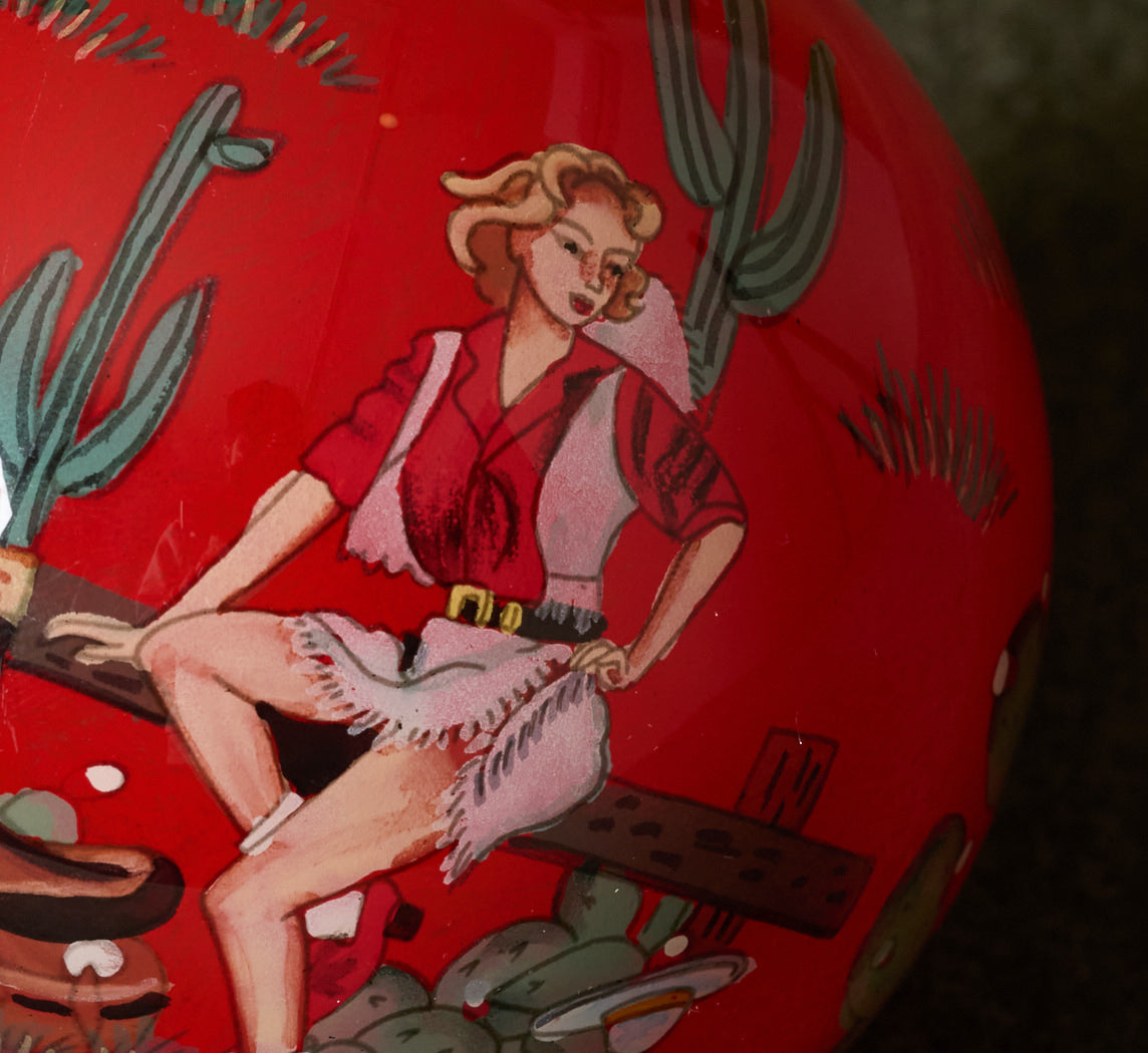RETRO COWGIRL PAINTED GLASS ORNAMENT
