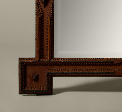 19TH CENTURY TRAMP ART MIRROR HORIZONTAL WITH SQUARE CORNERS