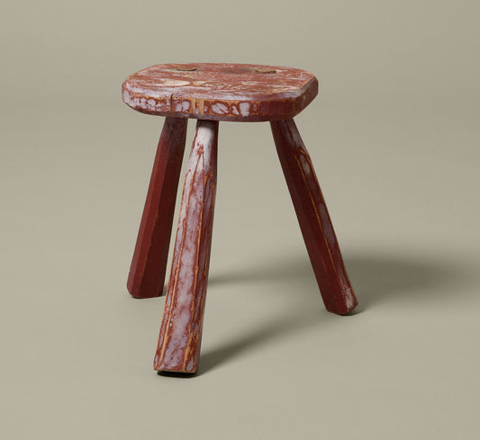 EARLY PAINTED FOLK ART THREE LEGGED STOOL