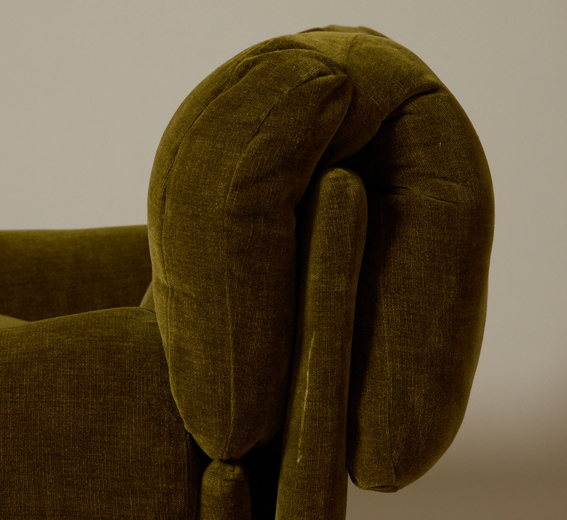 1960S CLUB CHAIR IN OLIVE CHENILLE