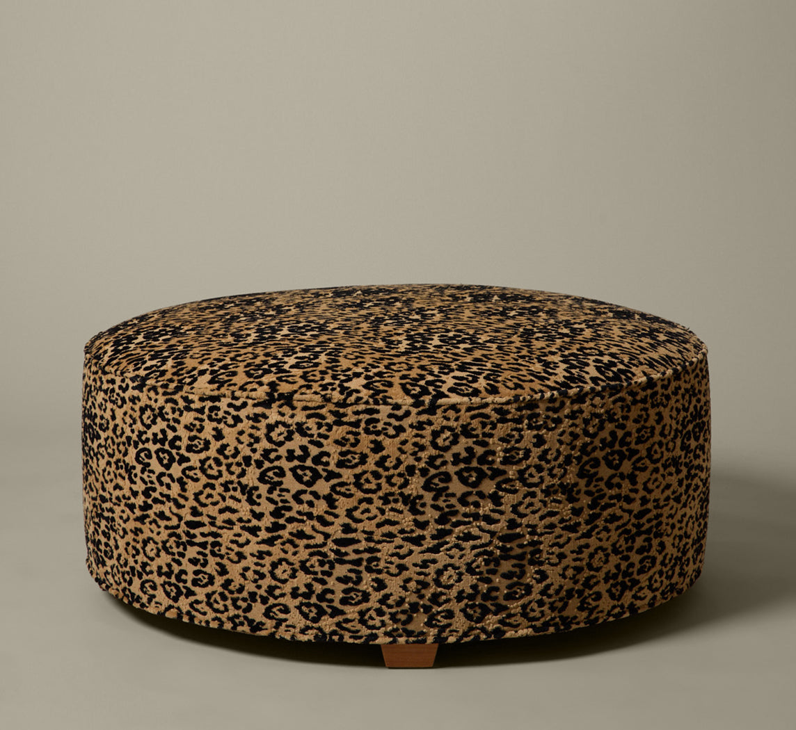 PIERCE & WARD CIRCLE OTTOMAN IN FAUSTO LEOPARD