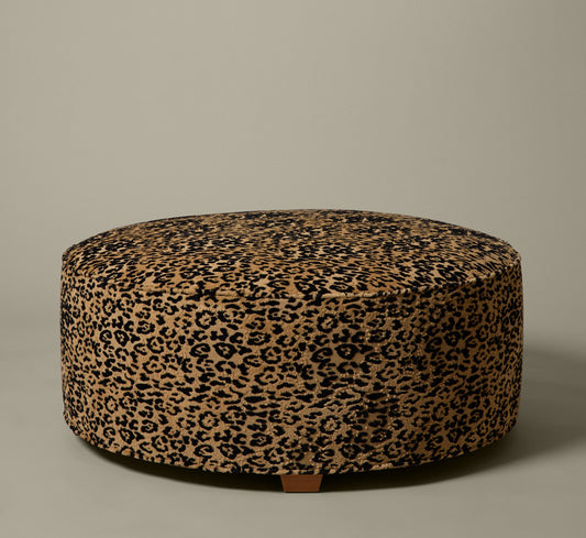 PIERCE & WARD CIRCLE OTTOMAN IN FAUSTO LEOPARD