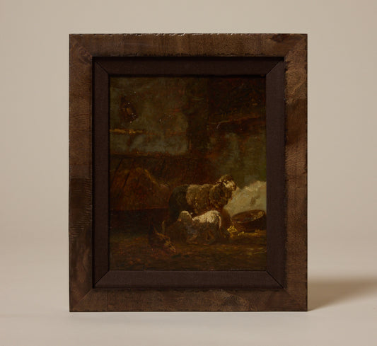 19TH CENTURY FRENCH SHEEP BARN SCENE BY CHARLES-EMILE JACQUE (FRENCH, 1813–1894)
