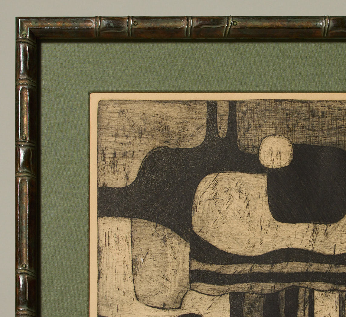 20TH CENTURY DRY ETCHING ON PAPER OF ABSTRACT BATHER