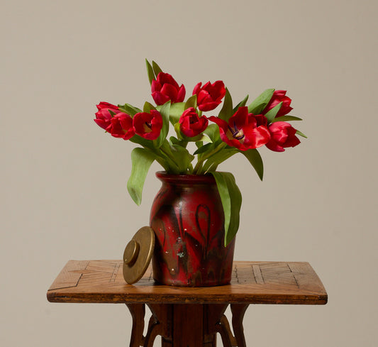 VINTAGE AMERICAN FOLK ART RED LIDDED JAR