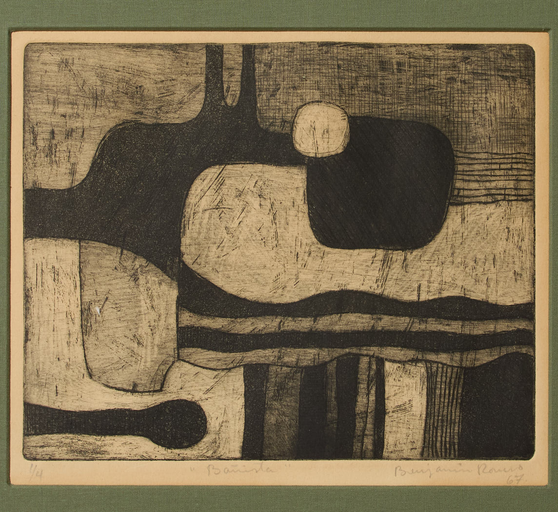 20TH CENTURY DRY ETCHING ON PAPER OF ABSTRACT BATHER