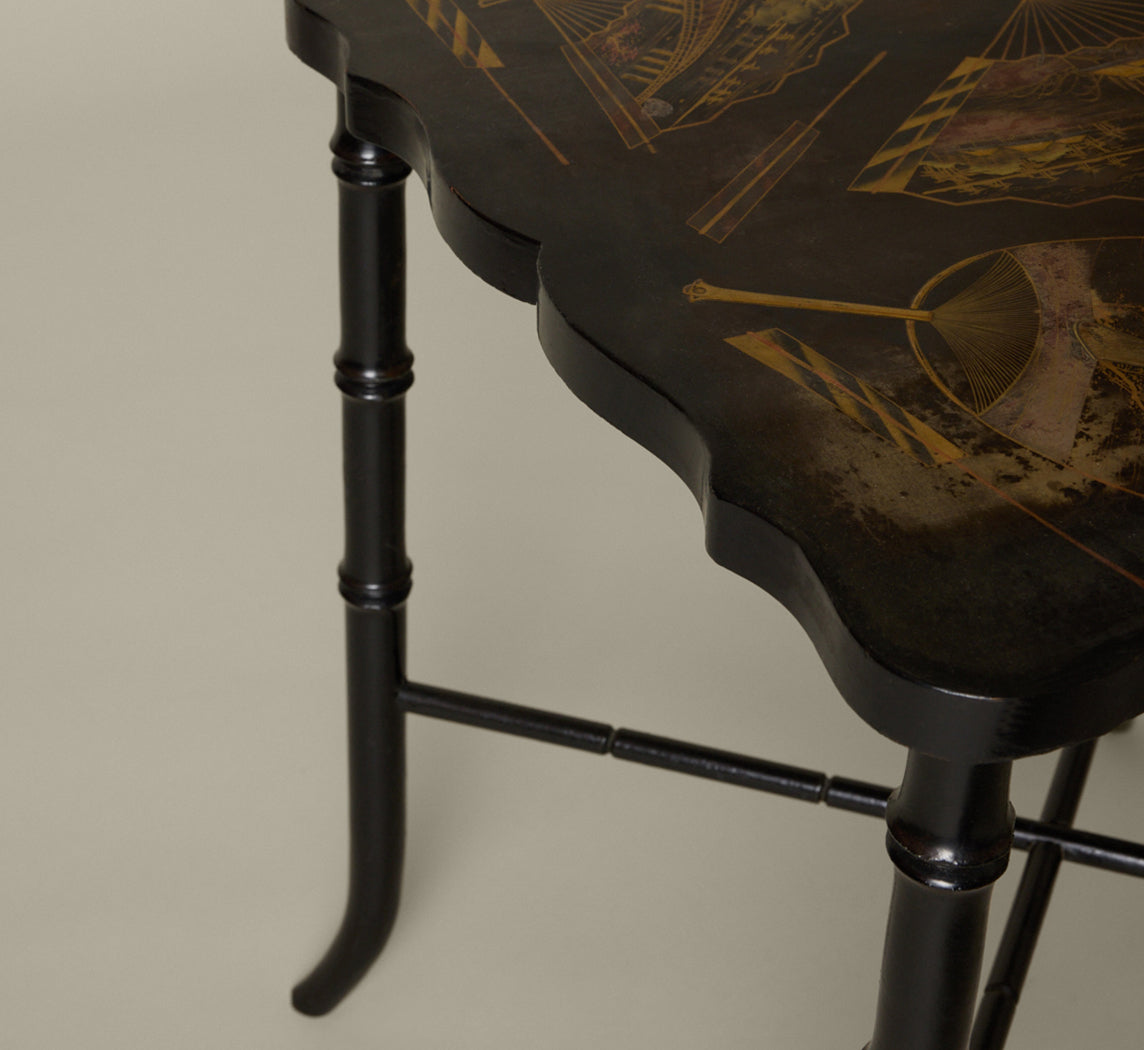 JAPANESE LACQUER SIDE TABLE WITH BAMBOO LEGS