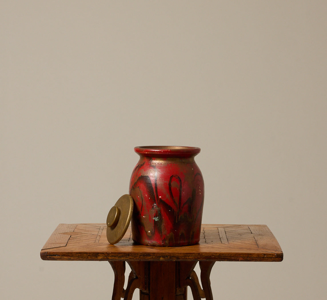 VINTAGE AMERICAN FOLK ART RED LIDDED JAR