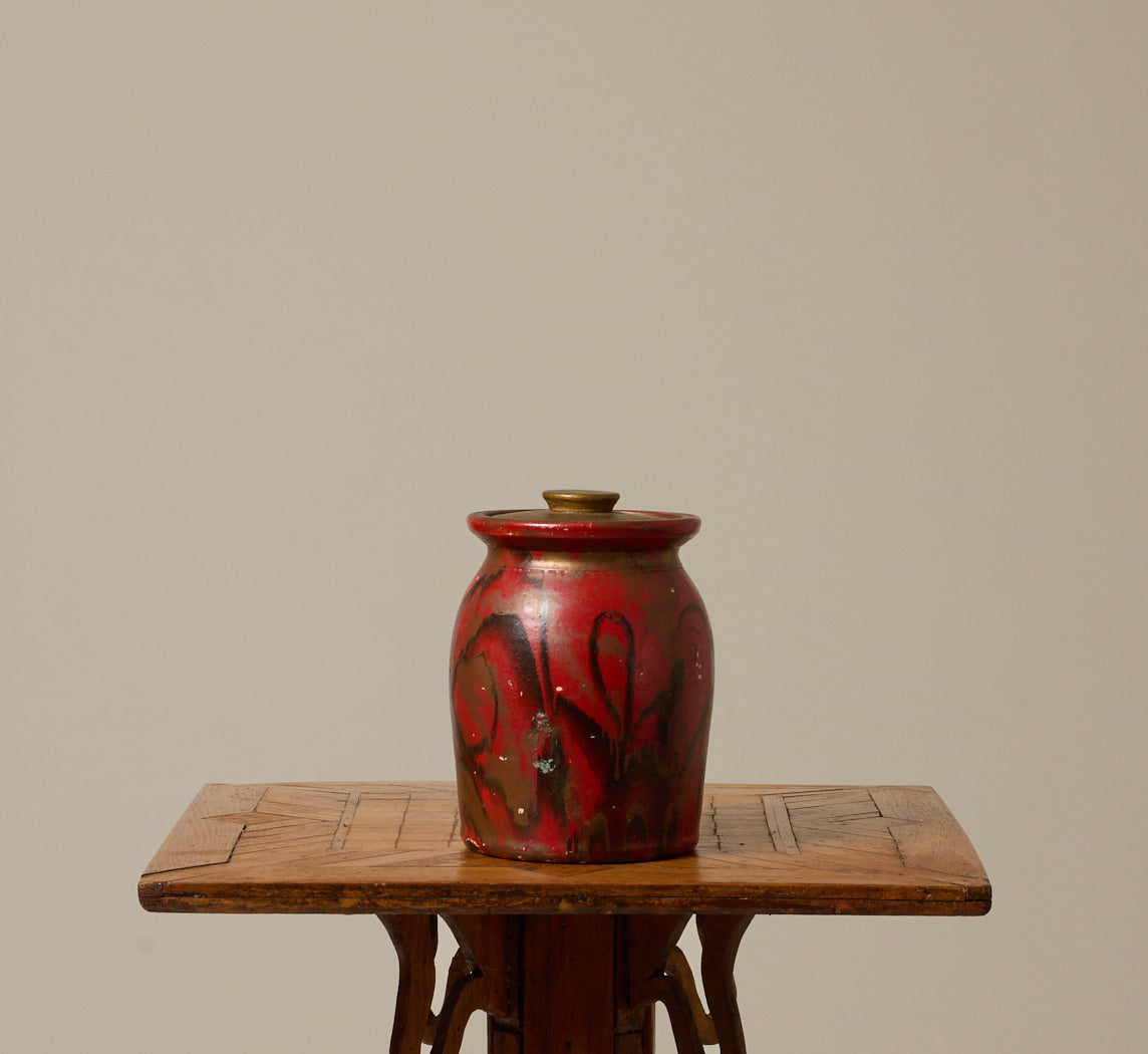 VINTAGE AMERICAN FOLK ART RED LIDDED JAR