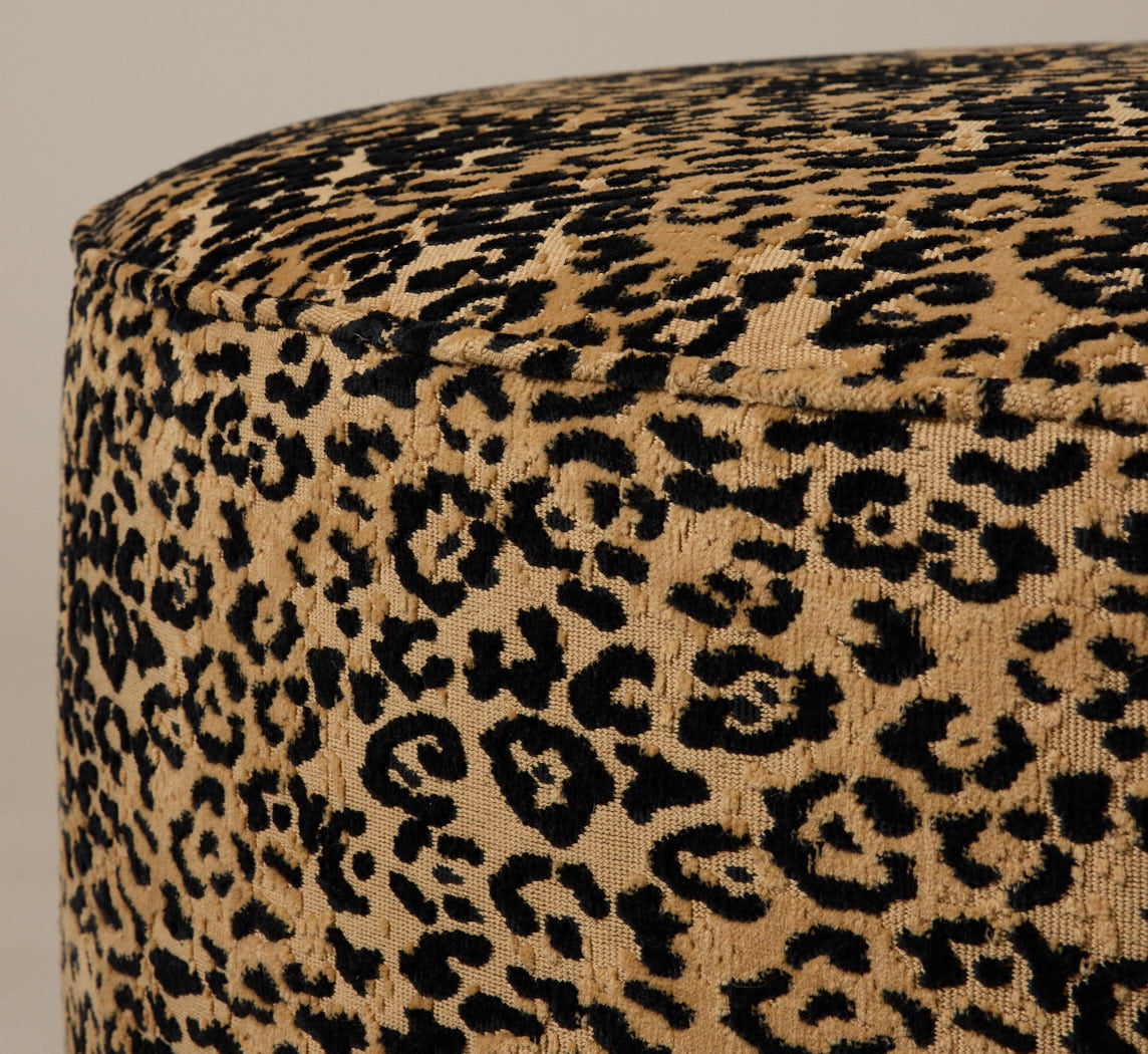 PIERCE & WARD CIRCLE OTTOMAN IN FAUSTO LEOPARD