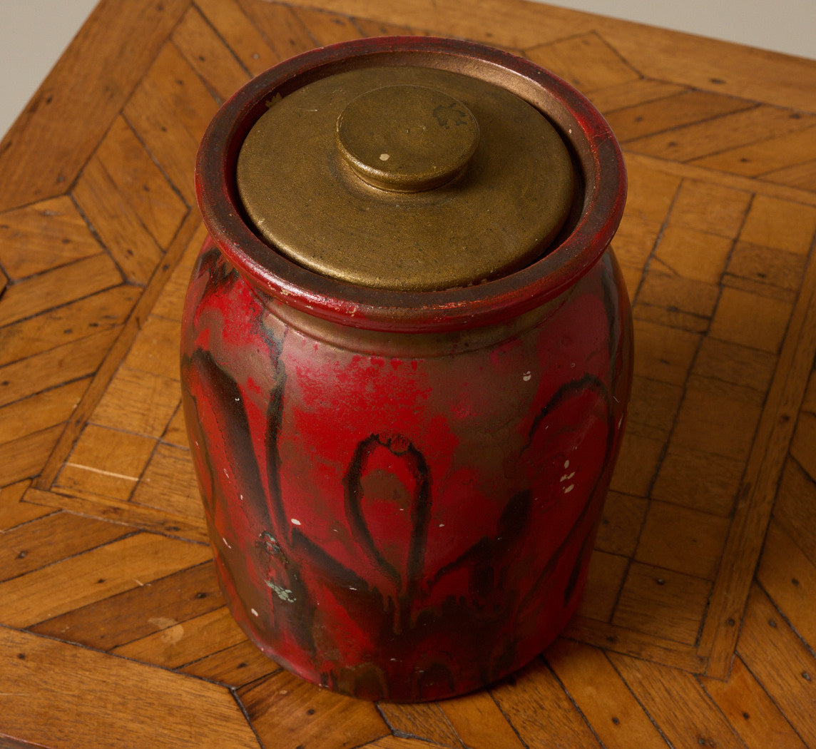 VINTAGE AMERICAN FOLK ART RED LIDDED JAR