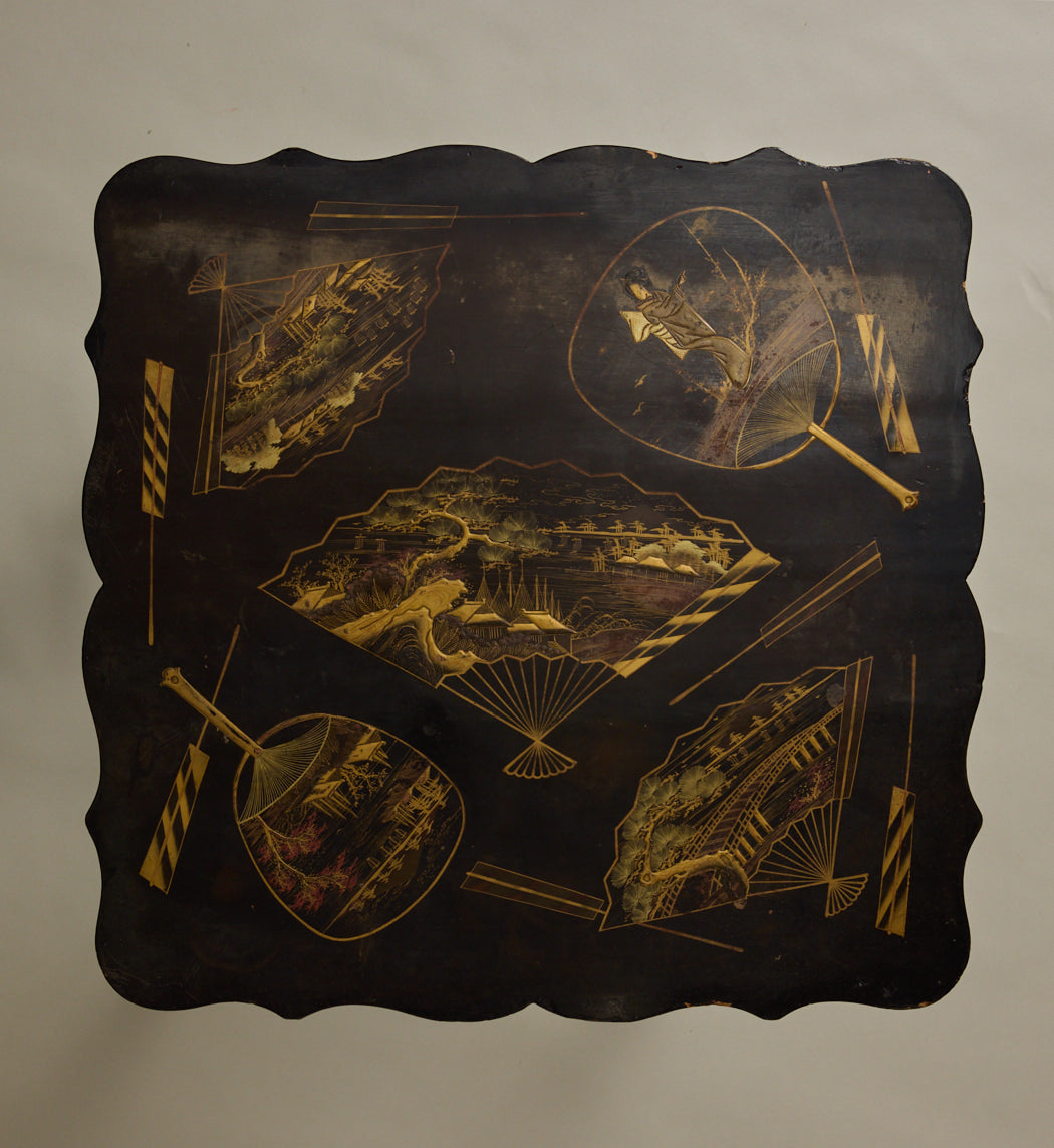 JAPANESE LACQUER SIDE TABLE WITH BAMBOO LEGS