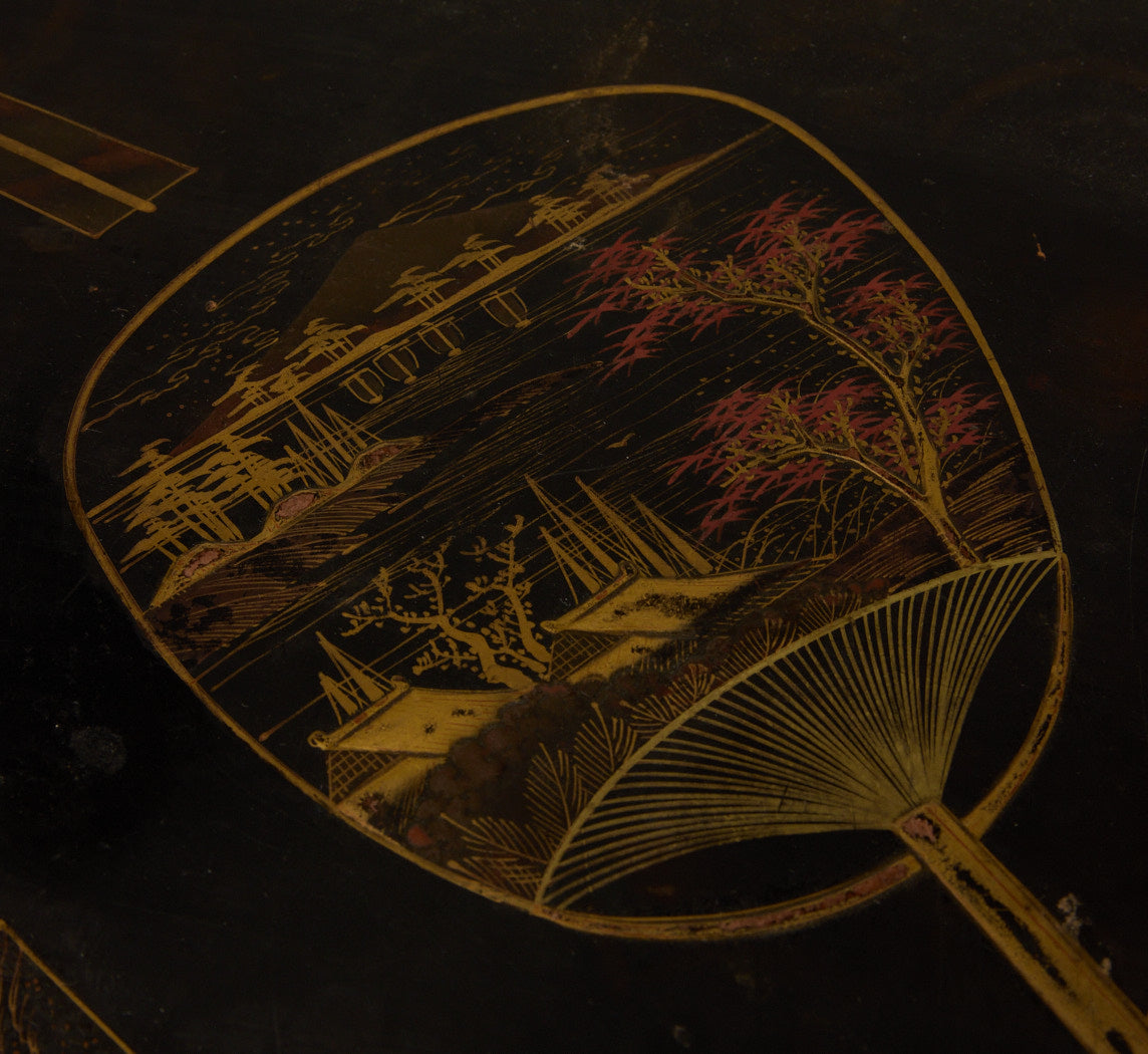JAPANESE LACQUER SIDE TABLE WITH BAMBOO LEGS
