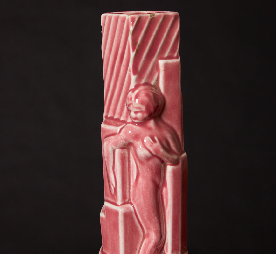 1930S ART DECO FIGURAL SKYSCRAPER VASE