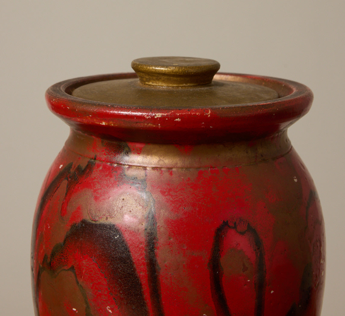 VINTAGE AMERICAN FOLK ART RED LIDDED JAR