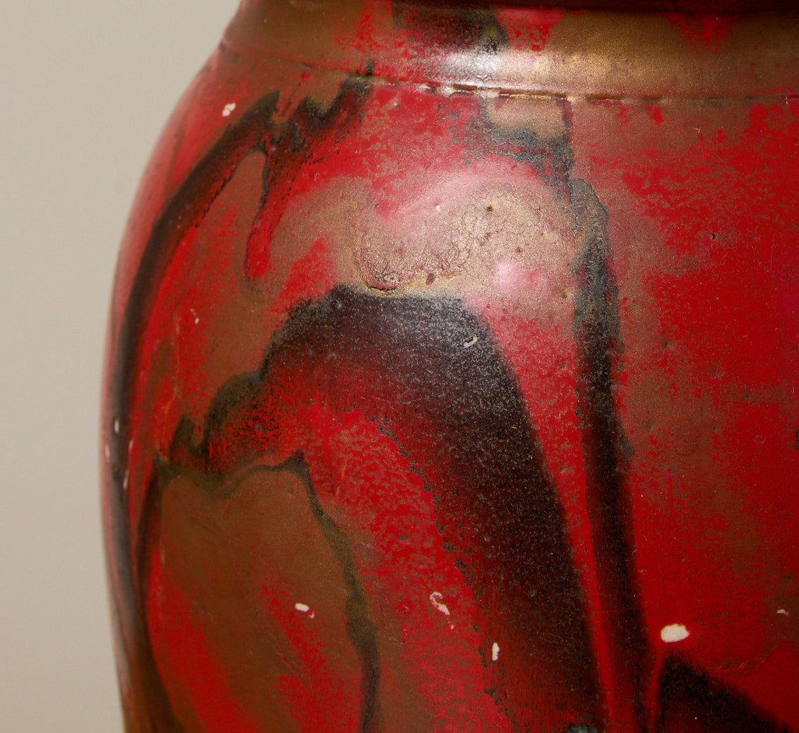 VINTAGE AMERICAN FOLK ART RED LIDDED JAR