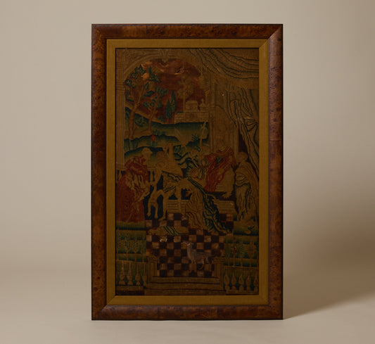 EARLY 18TH CENTURY RELIGIOUS PETIT POINT NEEDLEWORK PANEL