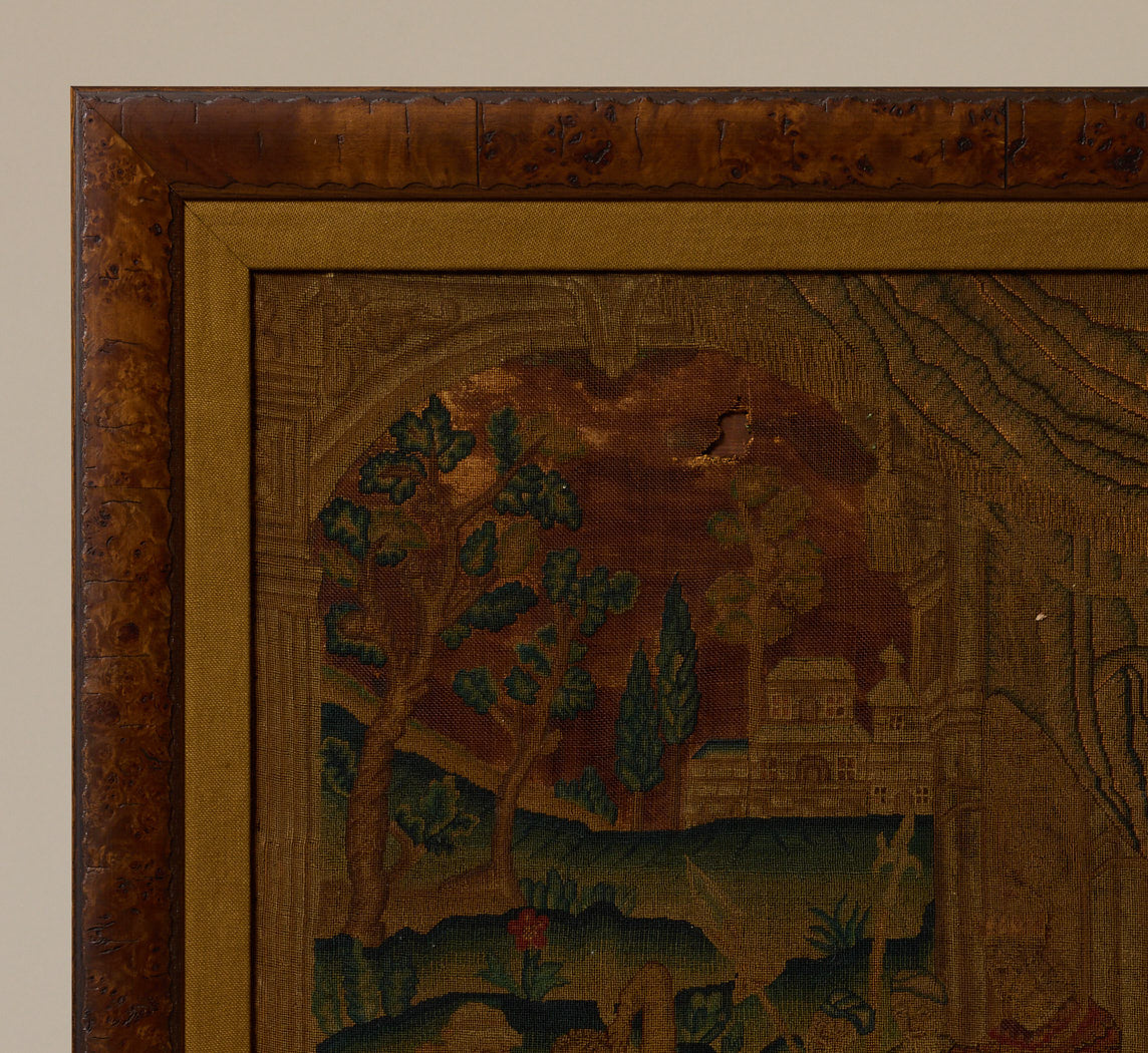 EARLY 18TH CENTURY RELIGIOUS PETIT POINT NEEDLEWORK PANEL