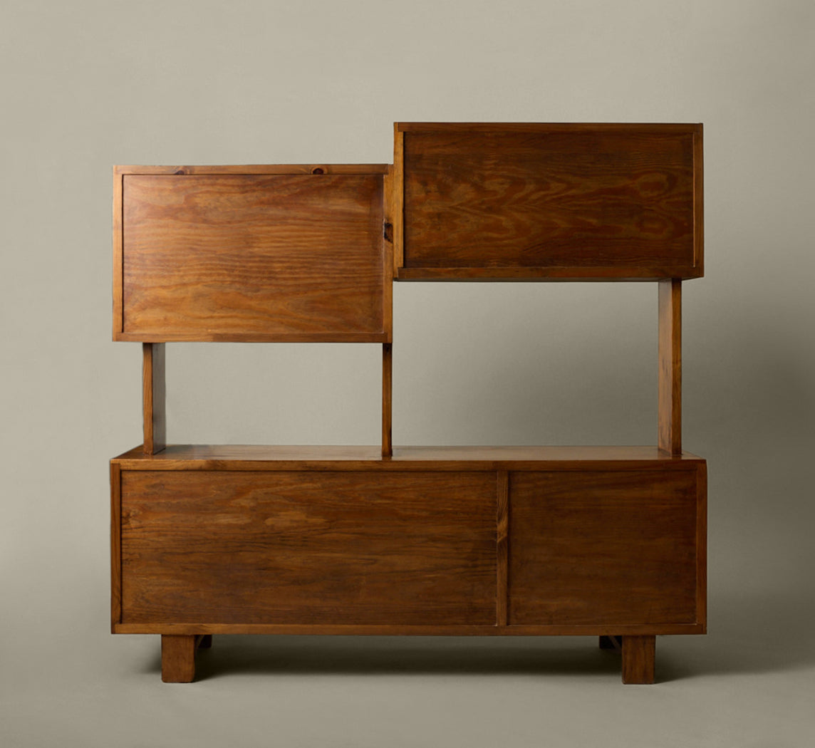 20TH CENTURY CARVED WOOD BRUTALIST CREDENZA