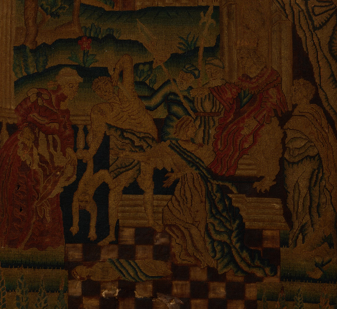 EARLY 18TH CENTURY RELIGIOUS PETIT POINT NEEDLEWORK PANEL