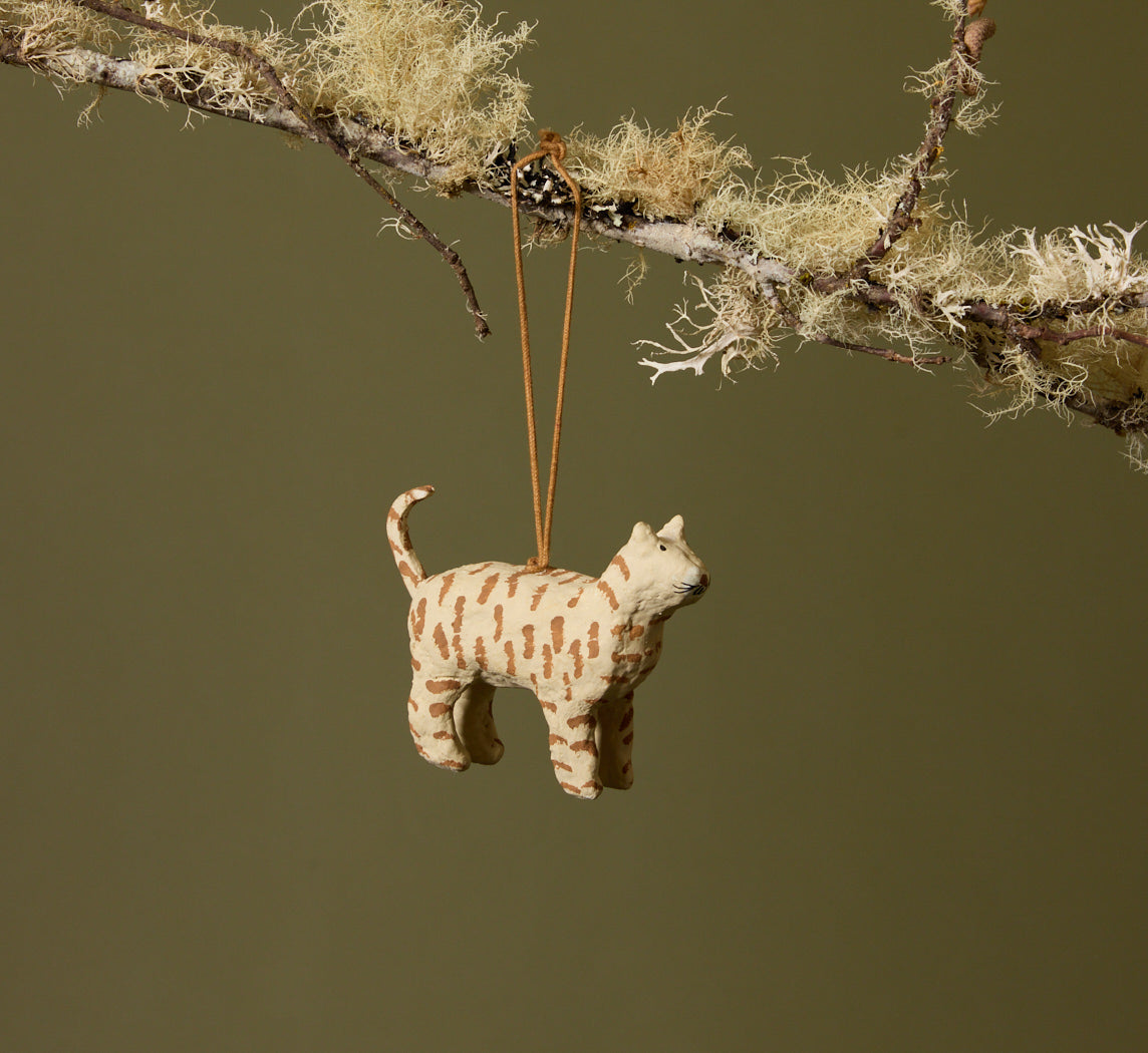 PAPER MACHE CAT ORNAMENT