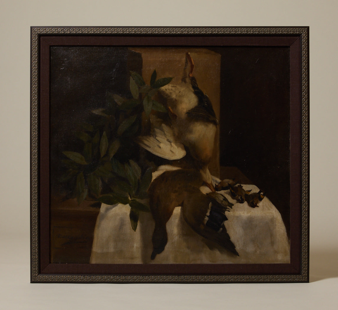 C.1880 FRENCH SCHOOL DUCK HUNT STILL LIFE