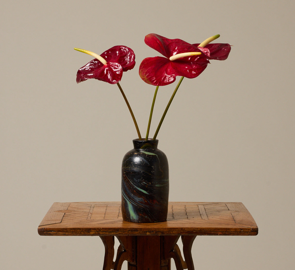 VINTAGE MARBLED STONEWARE JAR III