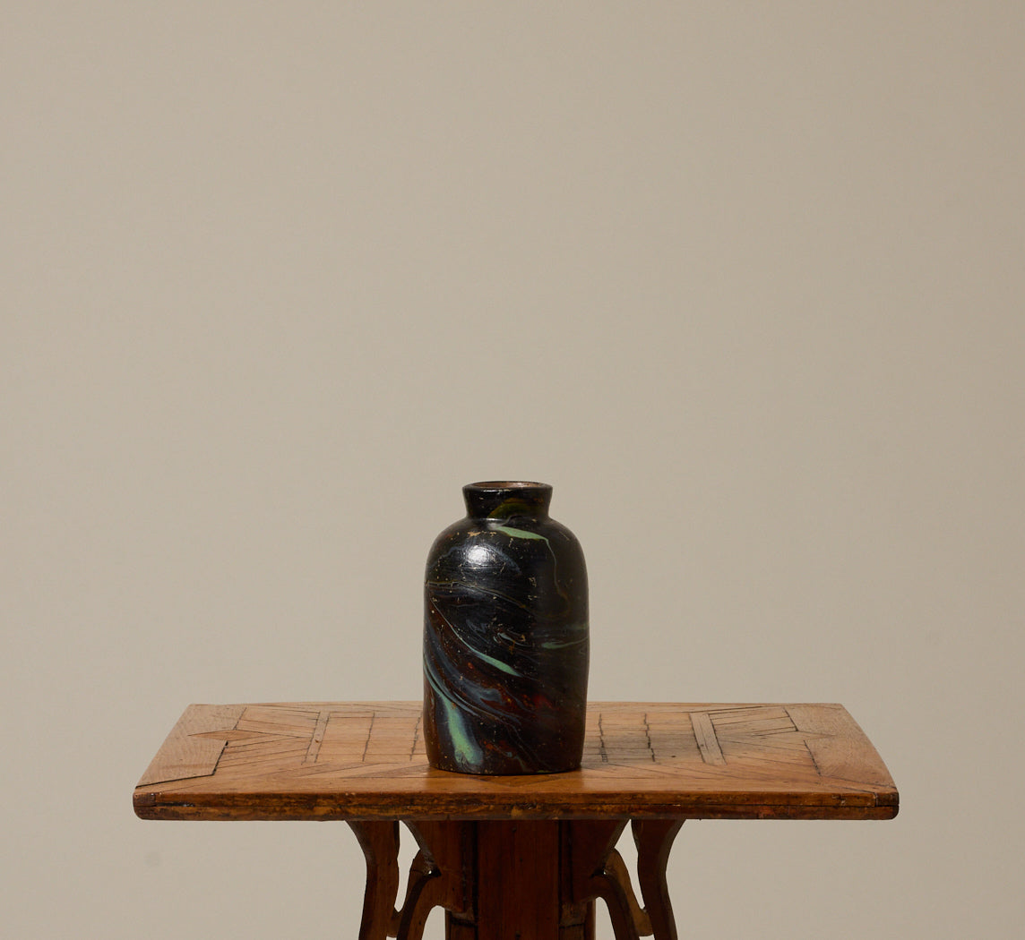 VINTAGE MARBLED STONEWARE JAR III