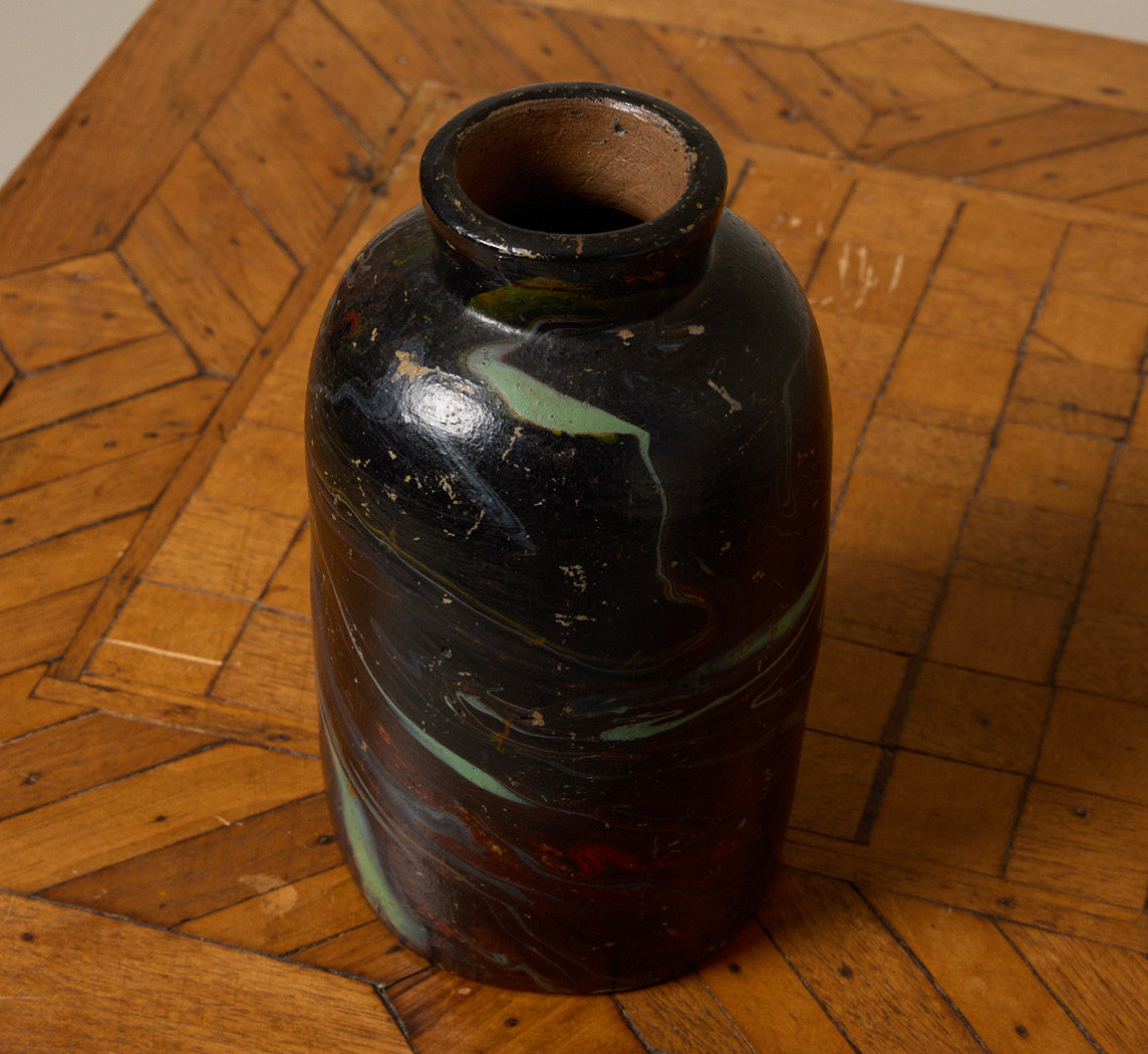 VINTAGE MARBLED STONEWARE JAR III