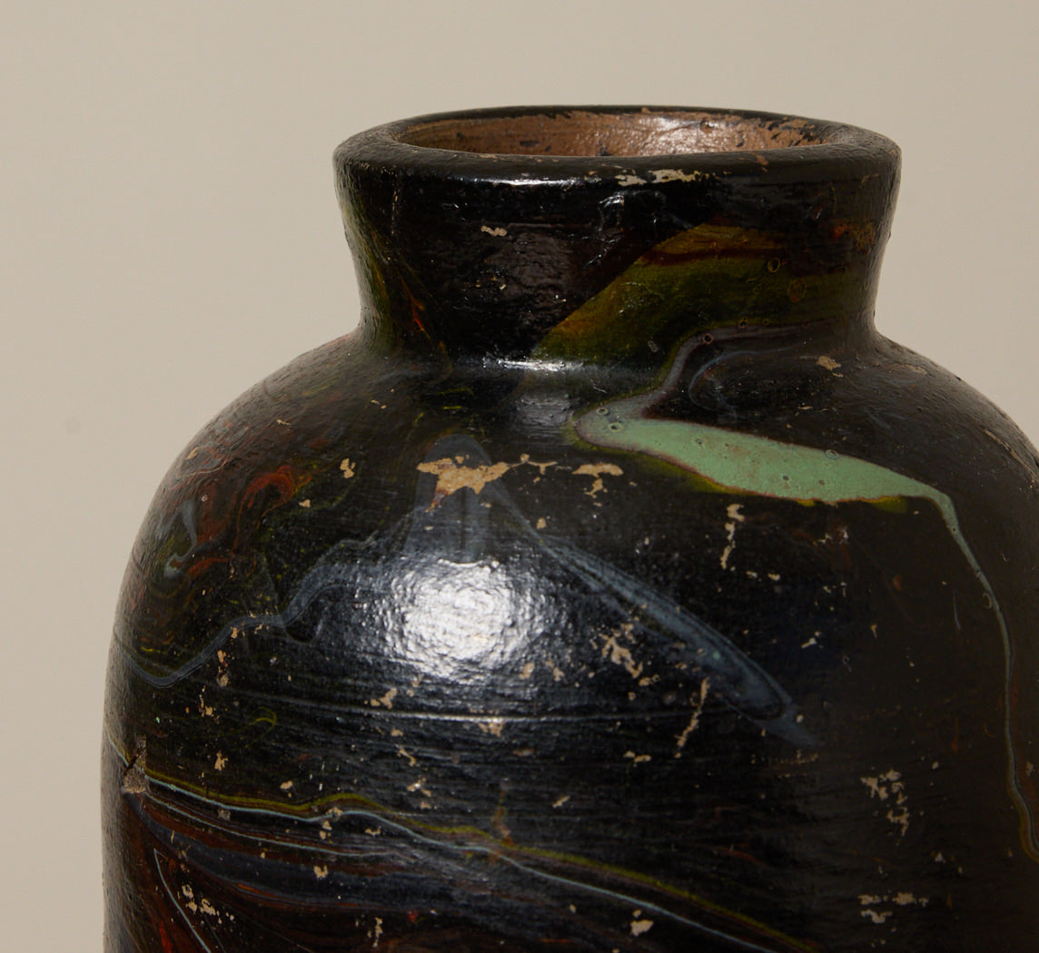 VINTAGE MARBLED STONEWARE JAR III