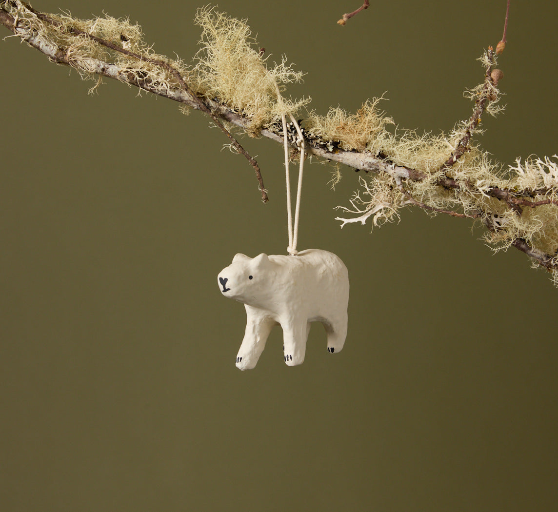 PAPER MACHE POLAR BEAR ORNAMENT
