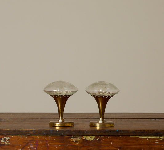 PAIR OF 1940S ART DECO FROSTED GLASS & BRASS TABLE LAMP