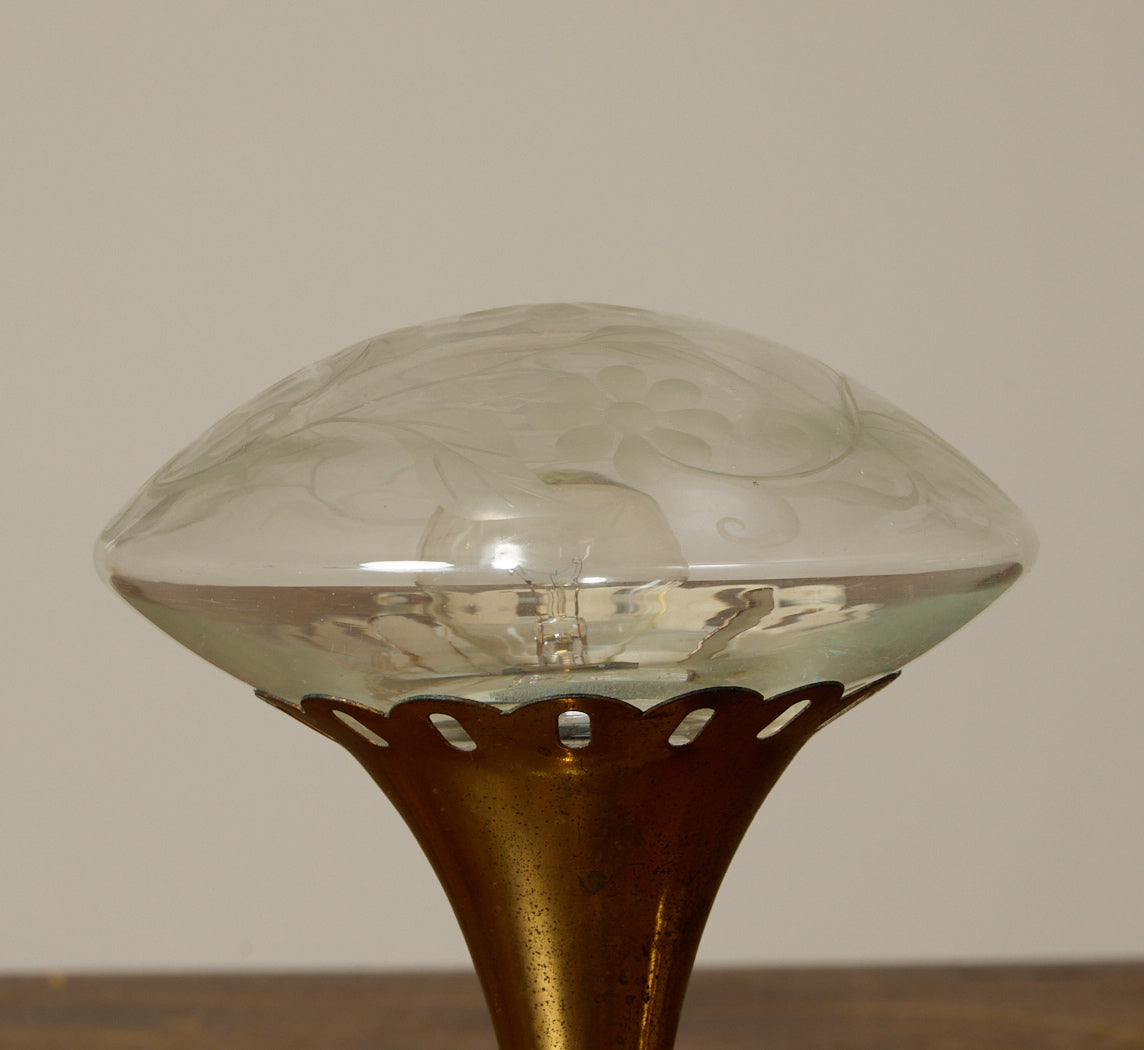 PAIR OF 1940S ART DECO FROSTED GLASS & BRASS TABLE LAMP