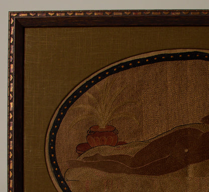 FRENCH ART DECO EMBROIDERED RECLINING NUDE